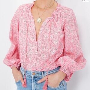 Emerson Fry India Collection Bardot Top Organic Cotton Pink Floral Size Medium